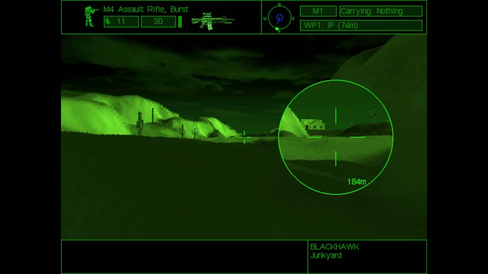 Delta Force with the rifle scope up after the aim voice command