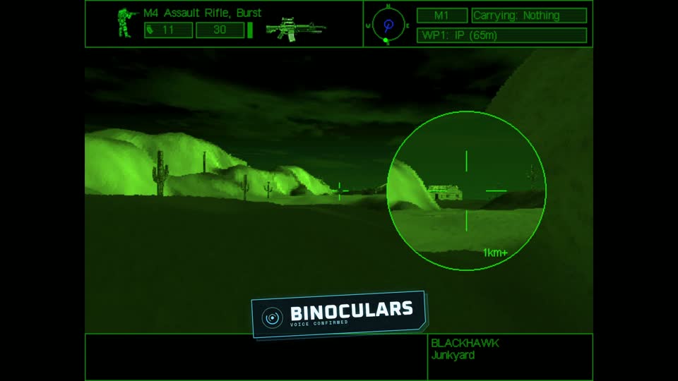 Delta Force rifle scope view as the player says binoculars