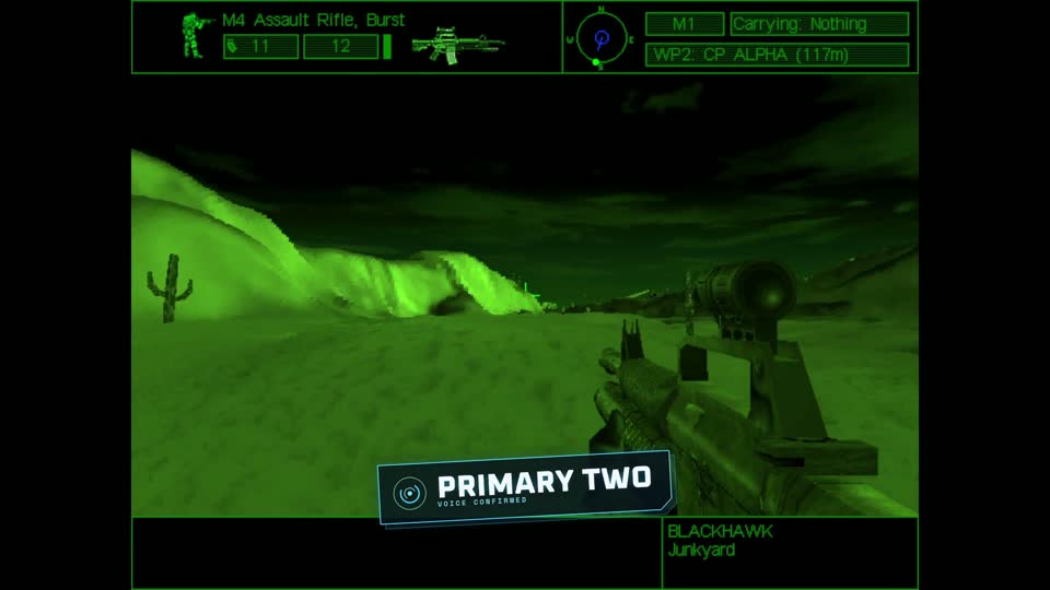Delta Force with the M4 assault rifle selected as the player says primary two